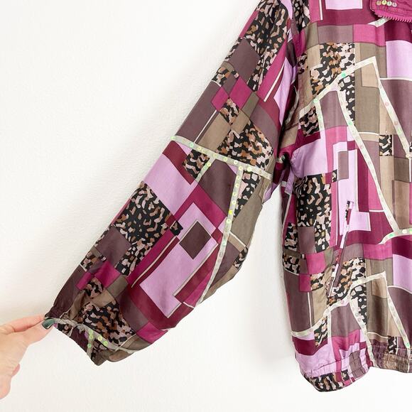 Vintage 80s 90s Womens Cervelle 100% Silk Windbreaker Track Jacket Size Large - Picture 5 of 10